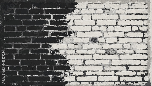 Black and white tone Brick wall background. A black and white brick wall texture with a grungy, distressed look. 