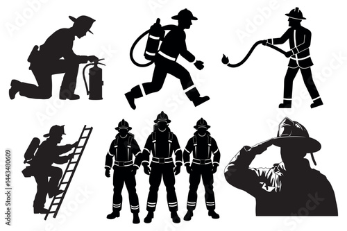 Firefighters pose silhouette vector illustration Design 