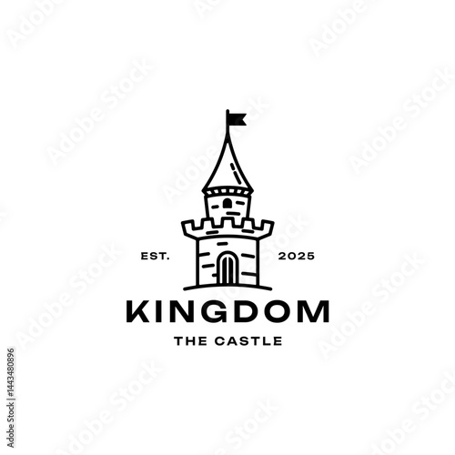Simple Line Art Castle Logo Design Vector Template