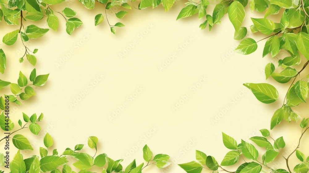 Fototapeta premium Elegant Administrative Professionals Day Greeting Card with Pastel Yellow Background and Green Leafy Frame