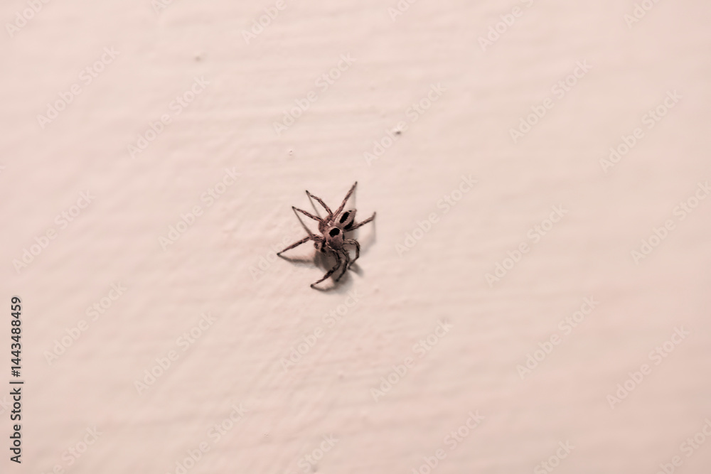 Small spider crawling on a light-colored surface indoors Small spider crawling on a light-colored surface indoors