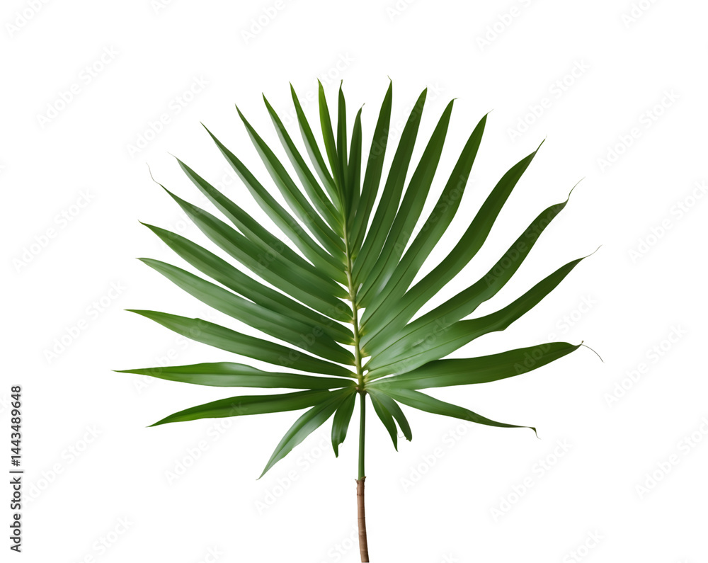 Striking Studio Shot of a Single, Large, Vibrant Green Coconut Palm Leaf for Tropical Decor and Botanical Illustration, Isolated on a Plain Background Striking Studio Shot of a Single, Large, Vibrant Green Coconut Palm Leaf for Tropical Decor and Botanical Illustration, Isolated on a Plain Background