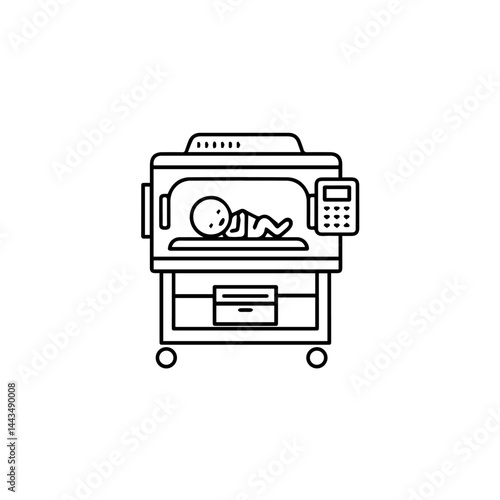 Illustration of newborn baby in incubator for healthcare blogs, presentations, educational materials, infant care awareness, medical websites, and children's health discussions