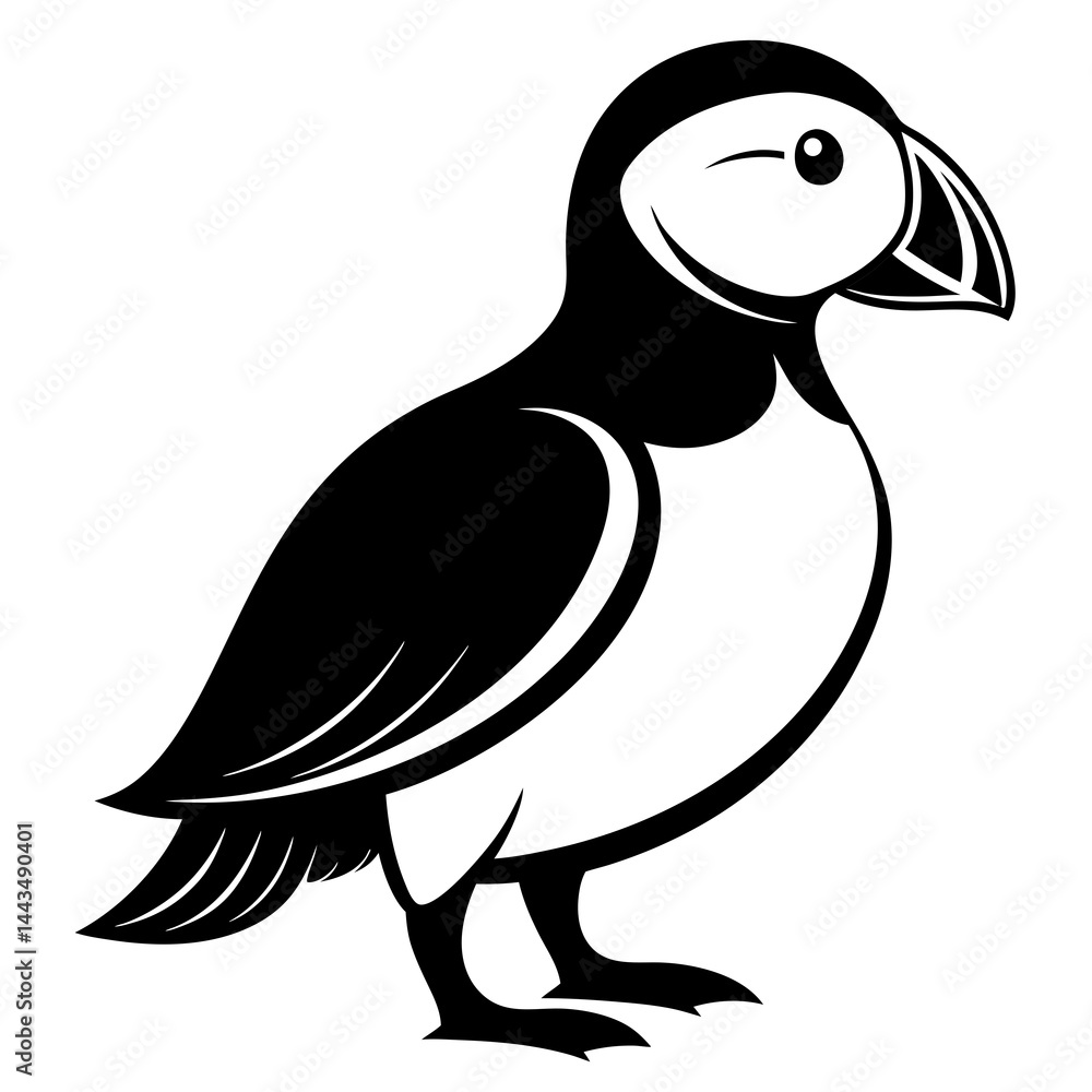 Obraz premium Minimalist silhouette of a puffin bird isolated on a white background