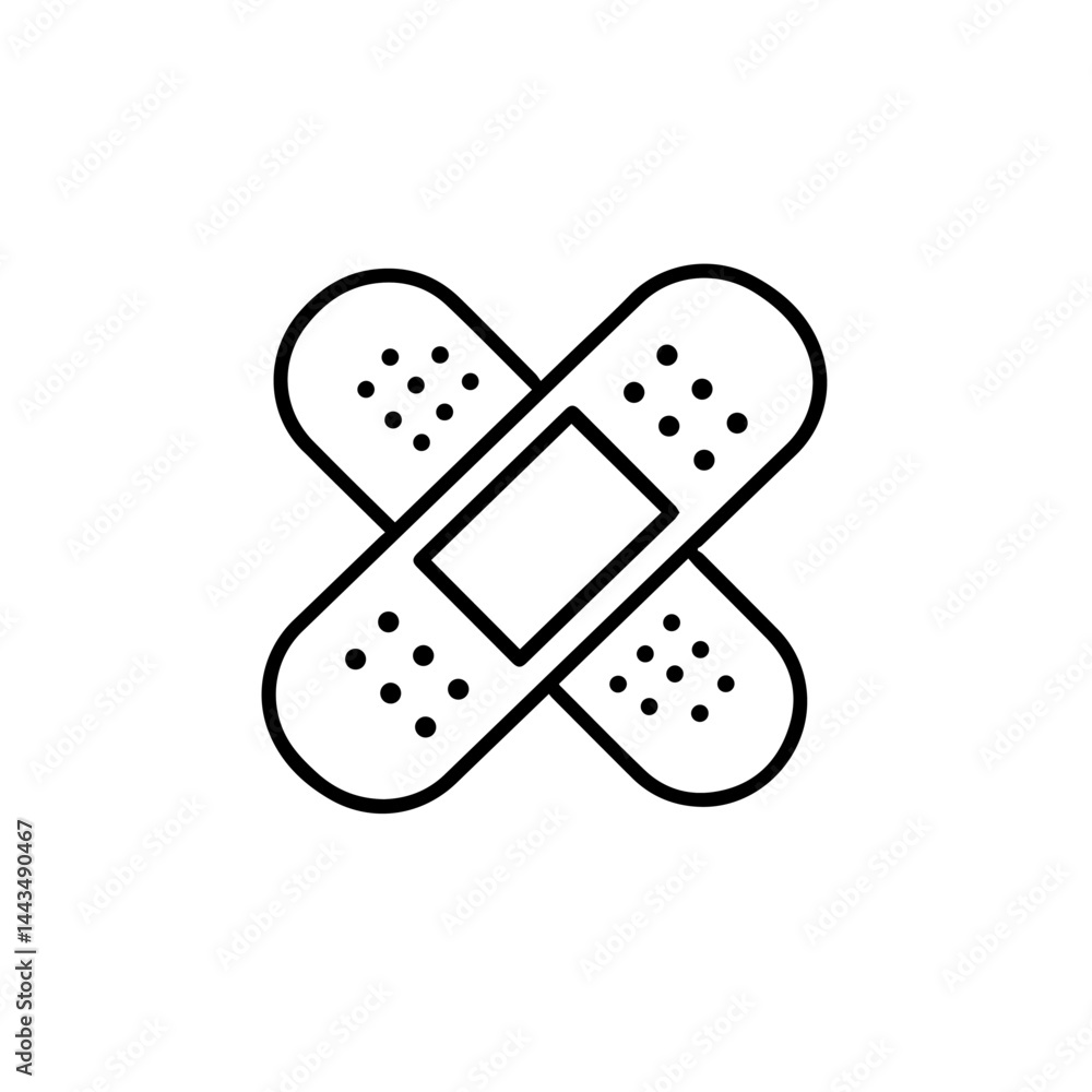 Illustration of crossed band-aids on a white background for medical blogs, health websites, educational materials, first aid presentations, and awareness campaigns related to injuries Illustration of crossed band-aids on a white background for medical blogs, health websites, educational materials, first aid presentations, and awareness campaigns related to injuries