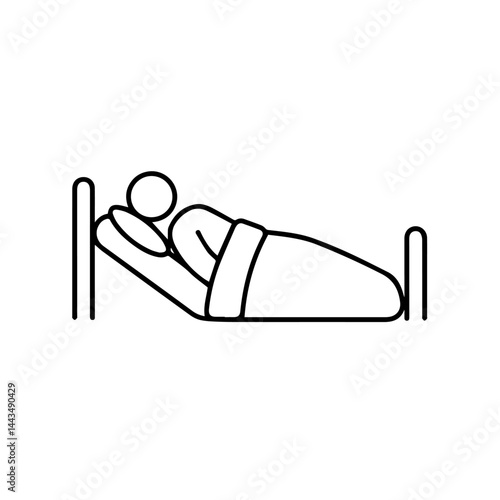 Patient resting in bed in a minimalist line art style  