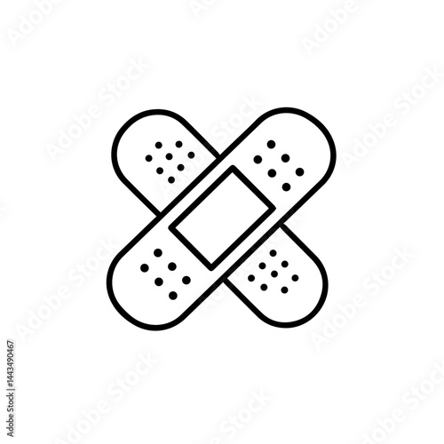 Illustration of crossed band-aids on a white background for medical blogs, health websites, educational materials, first aid presentations, and awareness campaigns related to injuries