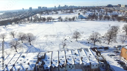 Aerial View of Snow-Covered Patterson Park in Baltimore City, Maryland  Canton, Fells Point, Highlandtown