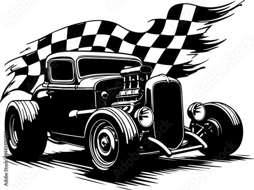 American Black and White Hot Rod Racer  vector