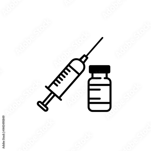 Syringe and vial with medication in minimalistic style  