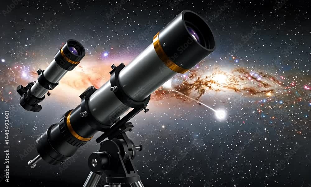 Telescopes point toward a vivid spiral galaxy in deep space Telescopes point toward a vivid spiral galaxy in deep space