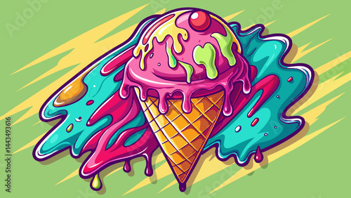 A creamy swirl melts slowly down the crunchy cone.
Soft drips trace playful lines against a pure white space.
Colors blend in sweet, sticky harmony.
A moment of summer frozen in digital art.

