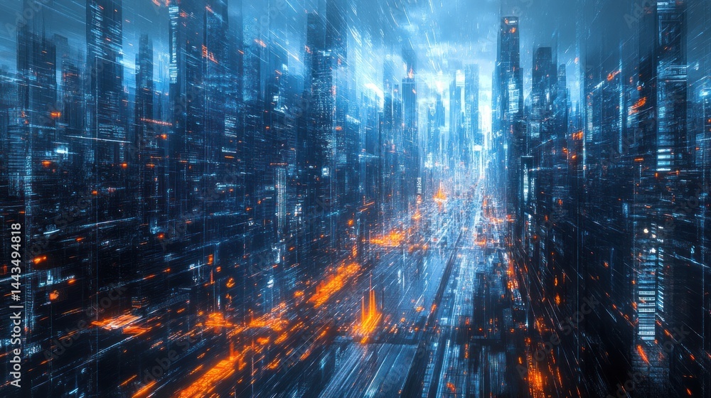 Obraz premium Futuristic Cityscape: A Digital Metropolis at Night