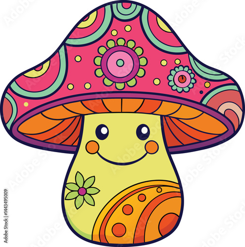 hippie mushroom with a smiling face and paisley ha (1).eps