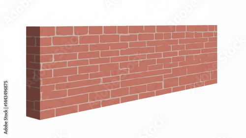 A red brick wall on a plain white background. Rectangular shape brick wall. Vector illustration.