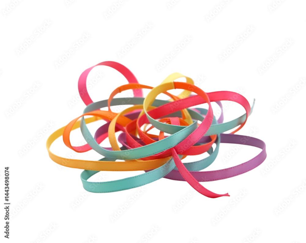Vibrant and playful, A collection of multicolored curled ribbons create a joyful and celebratory atmosphere on a plain isolated surface, perfect for adding a touch of whimsy Vibrant and playful, A collection of multicolored curled ribbons create a joyful and celebratory atmosphere on a plain isolated surface, perfect for adding a touch of whimsy
