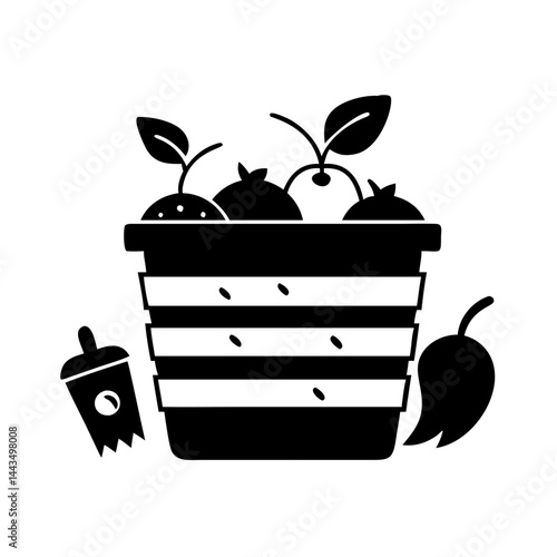 Orchard in a Stripped Vase Still Life Illustration in Black and White