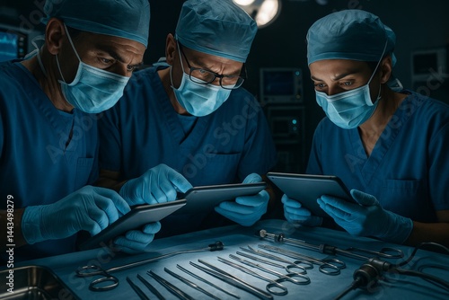 Medical Team Reviews Patient Data Before Surgical Procedure in Operating Room