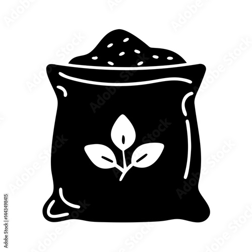 Bag of Fertilizer with Plant Symbol for Agriculture and Gardening