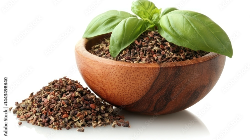 Dried herbs in wooden bowl Dried herbs in wooden bowl