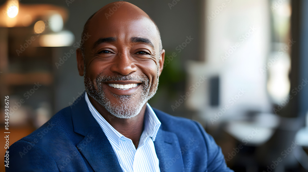 Radiant Confidence: An executive portrait captures a distinguished, smiling man, exuding authority and approachability in his professional attire. Radiant Confidence: An executive portrait captures a distinguished, smiling man, exuding authority and approachability in his professional attire.