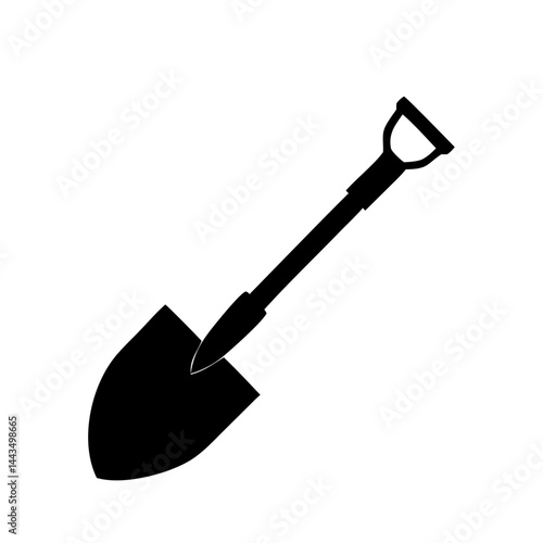 Simple black silhouette of a digging shovel for gardening and landscaping