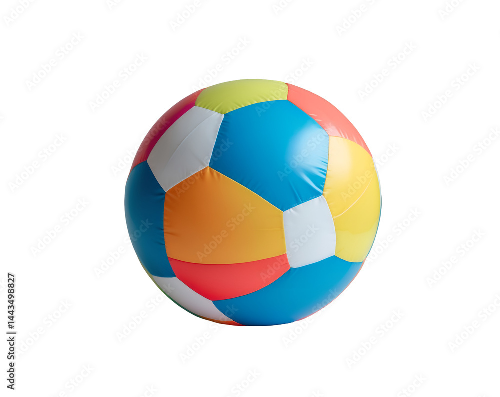 Obraz premium Vibrant Beach Ball with Colorful Panels Isolated, Perfect for Summer Fun and Games, Representing Vacation, Recreation, and Childhood Memories on the Beach
