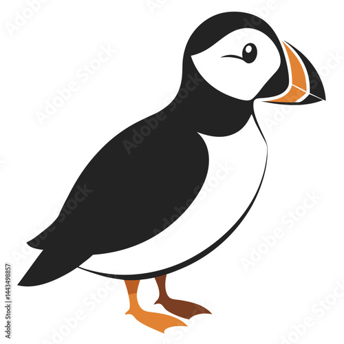 Colorful cartoon puffin bird with orange beak and black and white body