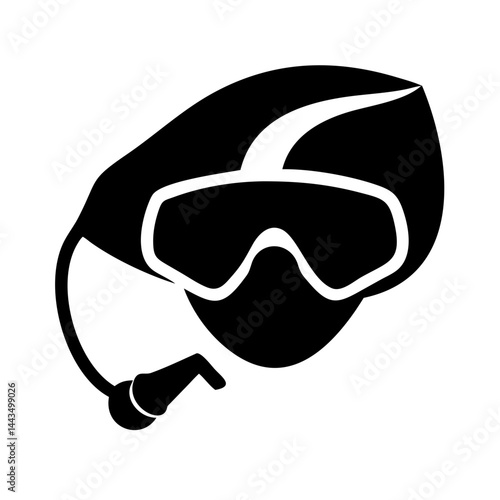 Black and white silhouette illustration of a snorkeling mask with breathing apparatus