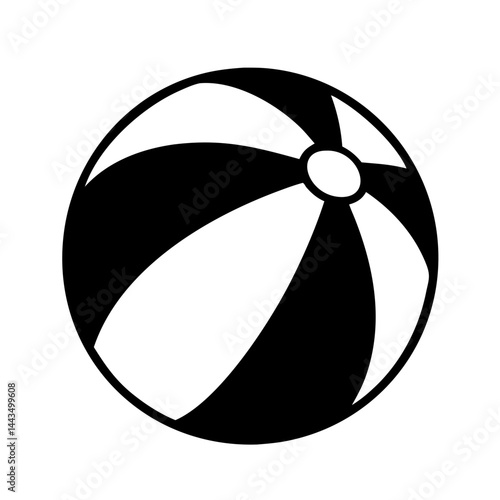 Monochrome graphic illustration of a beach ball with simple design elements