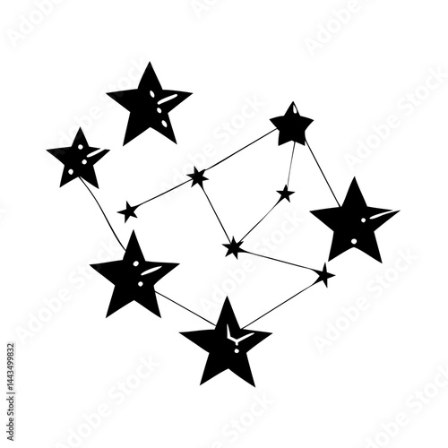 Hand Drawn Black Constellation of Stars in the Night Sky Illustration