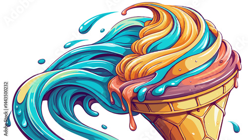 A creamy swirl melts slowly down the crunchy cone.
Soft drips trace playful lines against a pure white space.
Colors blend in sweet, sticky harmony.
A moment of summer frozen in digital art.


