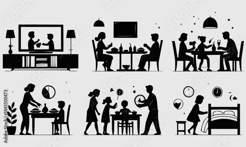 Web Family, relationship icon set. Vector glyph pictograms of couple, parent, child, elderly people, pregnancy, parenting, community, single mother,