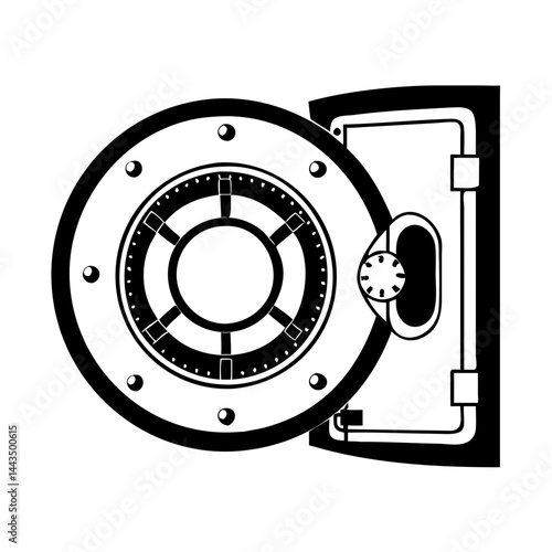 High security bank vault door with a circular lock and dial