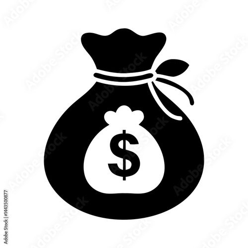 Black and white money bag with dollar sign for monetary value