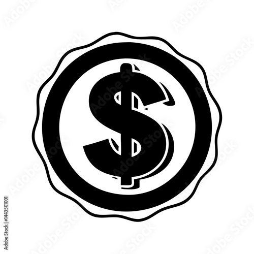 Simple stylized dollar sign icon inside of a textured circle border