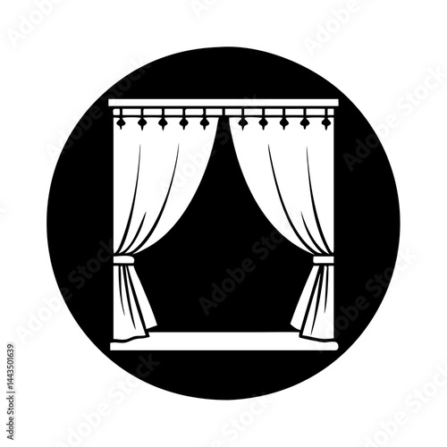 Elegant Monochrome Window Display with Curtains in a Round Frame
