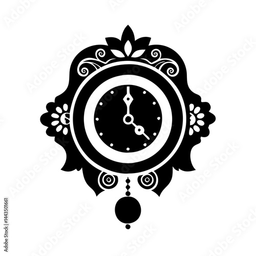 Black and white ornate clock design with a decorative frame style
