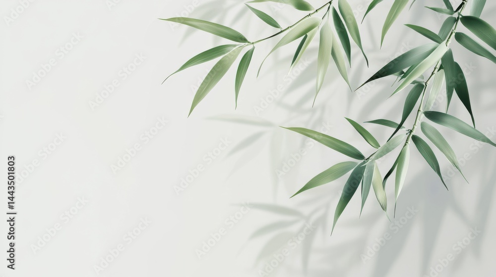 Fototapeta premium Elegant bamboo leaves on light background creating natural tranquility