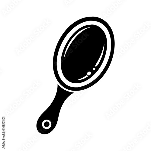 Stylized black and white illustration of a hand mirror with oval shape