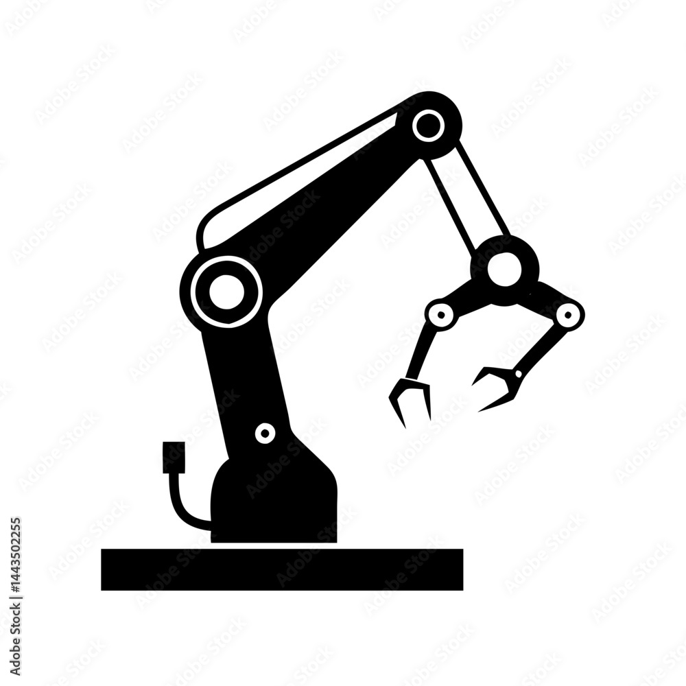 Simplified graphic illustration of an industrial robotic arm with a gripper Simplified graphic illustration of an industrial robotic arm with a gripper