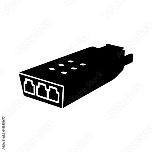 Isolated black symbol of a three port ethernet network switch device