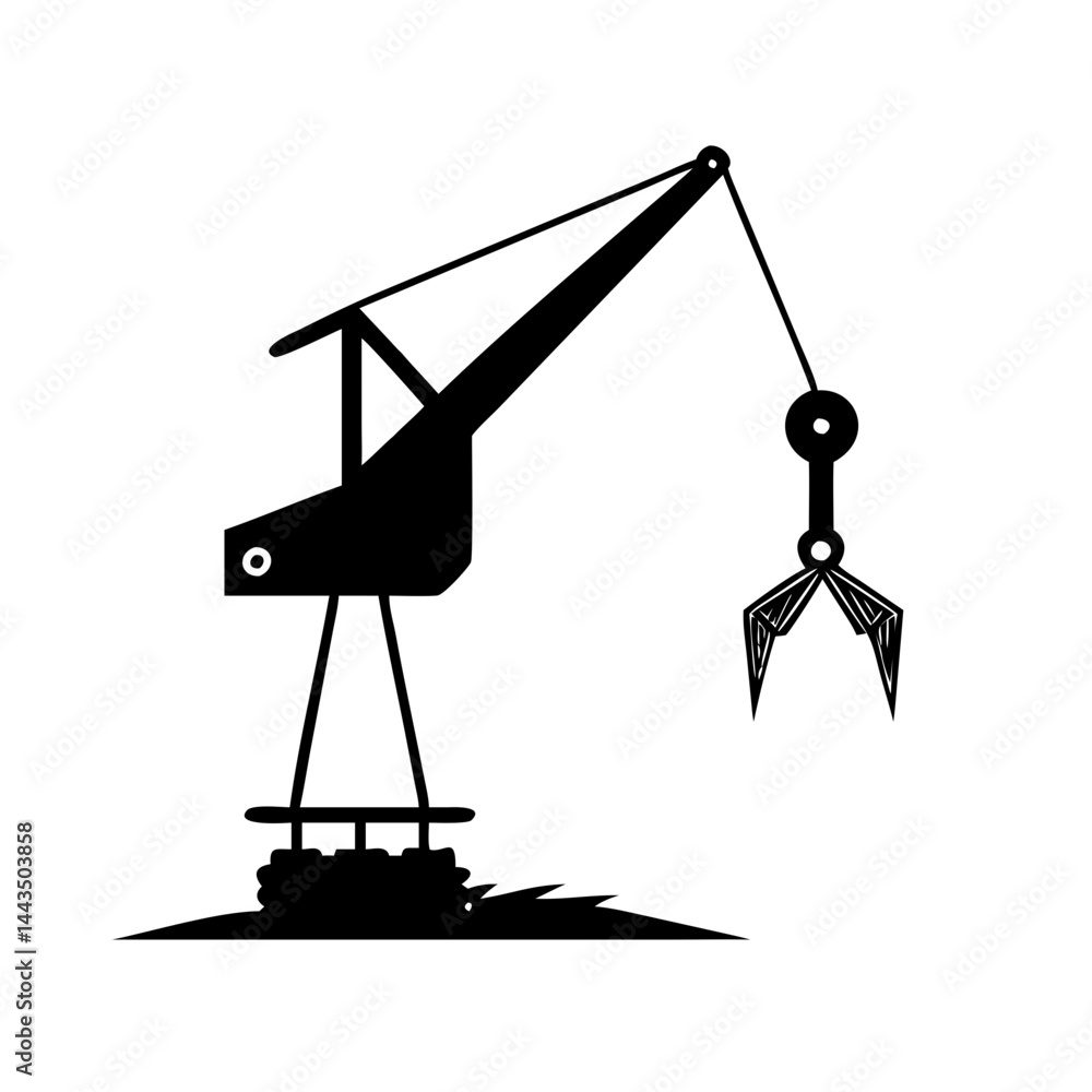 Black crane with claw used for construction or a claw machine Black crane with claw used for construction or a claw machine