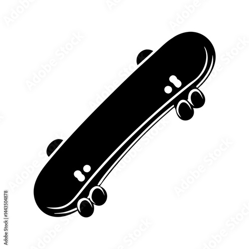 Monochrome vector illustration of a skateboarding deck with wheels and bearings