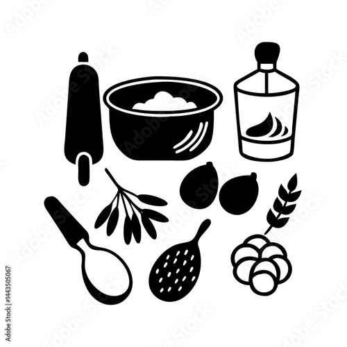 Minimalist Preparation Vector Illustration of Cooking Ingredients and Utensils