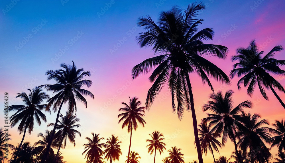 Beautiful sunset over a tropical palm tree landscape with vibrant colors and a serene atmosphere Beautiful sunset over a tropical palm tree landscape with vibrant colors and a serene atmosphere