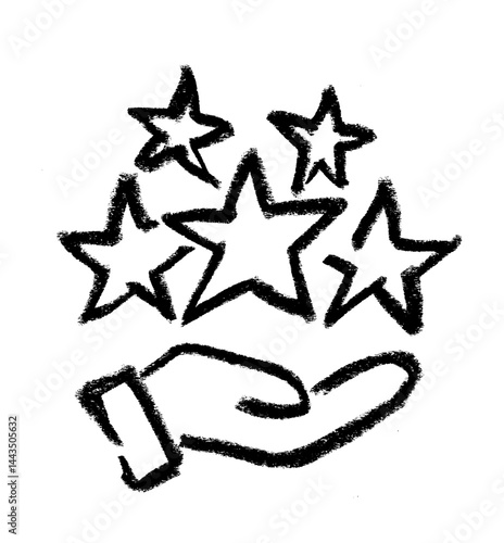 Five Star Customer Review Icon Crayon Chalk Drawing Vector