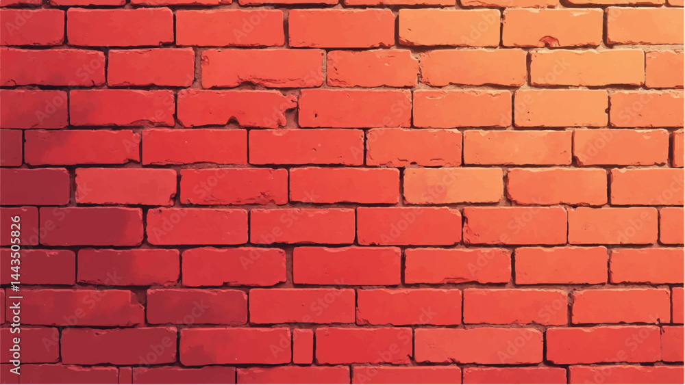 Fototapeta premium Brick wall background. A brick wall with a gradient of red and orange tones. Vector illustration. 