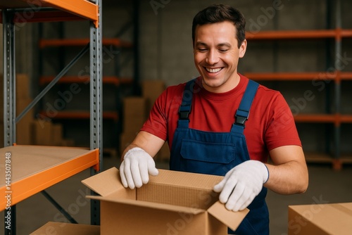 Warehouse Worker Unpacking Cardboard Boxes During Inventory Management