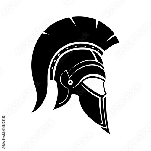 Spartan helmet illustration in bold black and white design aesthetic style
